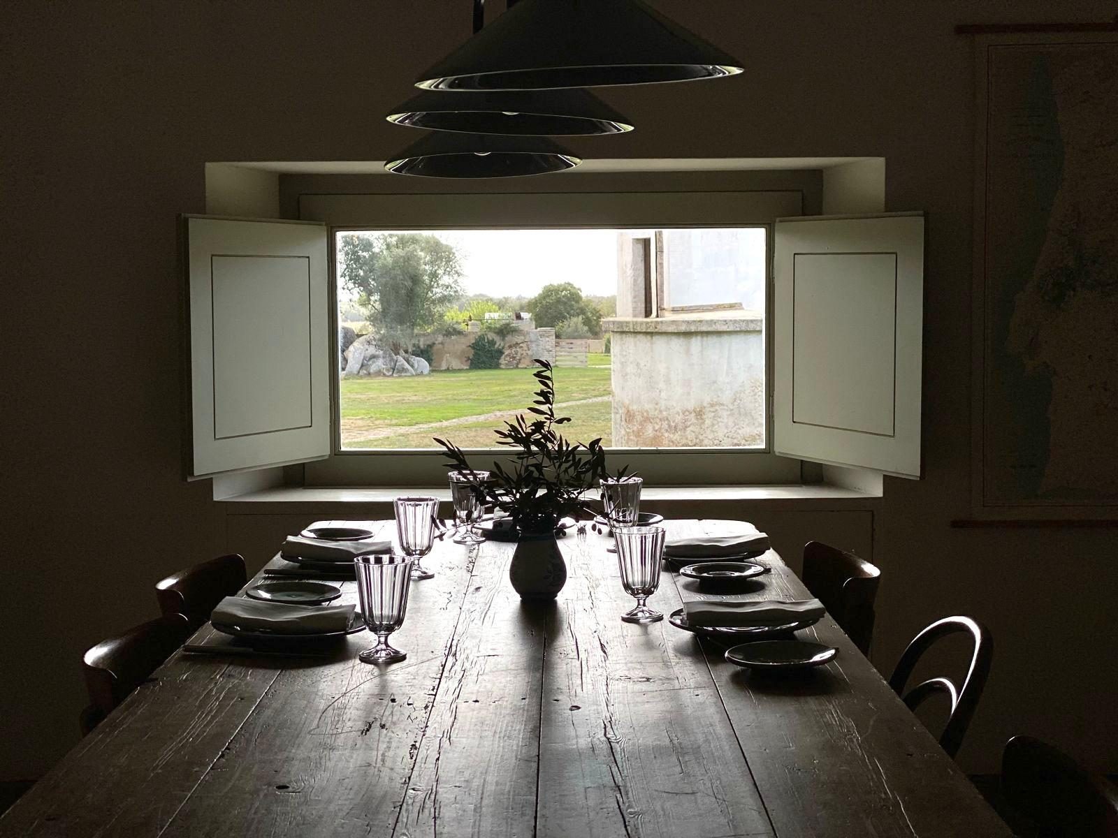 Dining table with window and soft light
